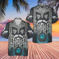Viking Odin Hawaiian Shirt | Norse Mythology Wolf Celtic Knot Graphic | Breathable Polyester Cuban Collar | Gift for Viking Enthusiasts and Mythology Fans