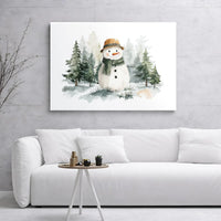 Watercolor Snowman Wall Art | Winter Forest Christmas Canvas Print | Premium Gallery Wrap Decor | Holiday Seasonal Gift for Home