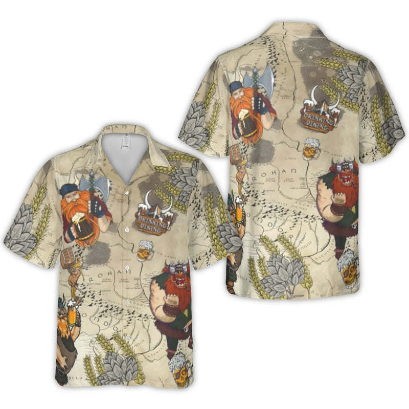 Viking Hawaiian Shirt | Fantasy Map Beer Print | Premium Woven Polyester | Unique Gift for Fantasy Fans & Beer Lovers