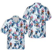 Skiing Hawaiian Shirt | Tropical Bird Of Paradise Floral Print | Premium Lightweight Polyester | Unique Winter Sports Gift For Men