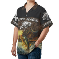 Crappie Fishing Hawaiian Shirt | Scenic Log Cabin & Lake Bass Graphic | Premium Wrinkle-Resistant Polyester | Perfect Gift for Fishermen & Outdoorsmen