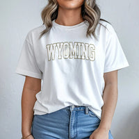 Wyoming T-Shirt | Vintage College Varsity Font | 100% Soft Cotton Premium Tee | State Pride Apparel Gift for Men & Women