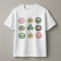 Retro St. Patrick's Day T-Shirt | Groovy Lucky Clover Smiley Face Print | Premium 100% Cotton Tee | Gift for Women and Men