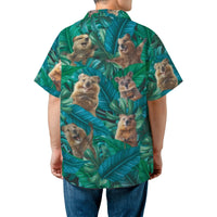 Quokka Hawaiian Shirt | Tropical Leaf Allover Print | Breathable Woven Polyester | Fun Vacation Gift for Animal Lovers