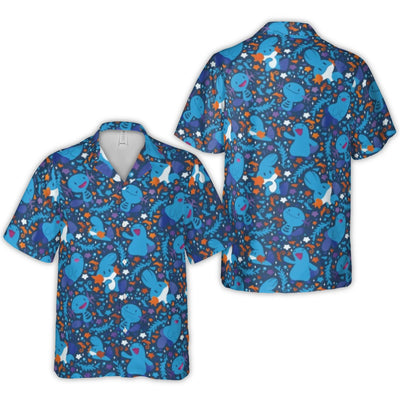 Cute Axolotl Hawaiian Shirt | Blue Creature Summer Button-Down | Premium Lightweight Polyester | Gamer Gift For Him And Her