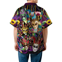 Mardi Gras Hawaiian Shirt | Venetian Mask Carnival Print | Lightweight Woven Polyester | Festival Party Outfit For Men And Women