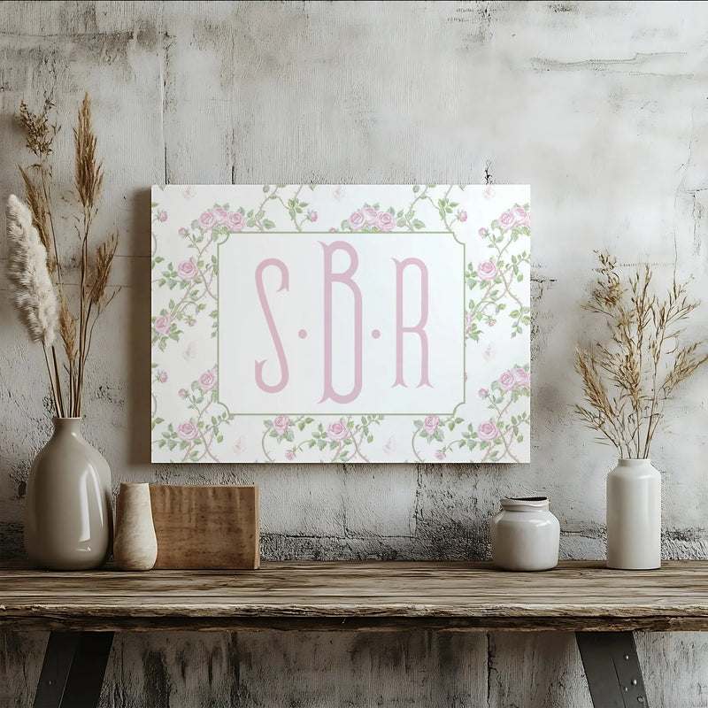 Personalized Monogram Canvas Wall Art | Custom Initial Floral Rose Design | Gallery Wrapped Premium Quality | Elegant Home Decor Gift for Women
