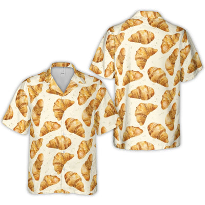 Croissant Hawaiian Shirt | All-Over Food Pattern | Lightweight Woven Polyester | Fun Tropical Beach Vacation Gift for Foodies