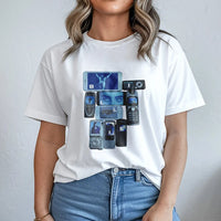 Y2K Aesthetic Graphic T-Shirt | Retro Cell Phone Collage Print | 100% Cotton Premium Unisex Tee | Nostalgic Music Fan Gift