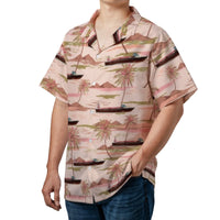 Vintage Motorboat Hawaiian Shirt | Palm Tree Tropical Print | Lightweight Moisture-Wicking Polyester | Summer Vacation Beach Outfit Gift