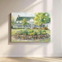 Watercolor House Canvas Print | Charming Garden Cottage Wall Art | Gallery Wrapped Premium Canvas | Coastal Cottage Decor For Living Room
