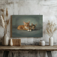 Two Cats Painting Canvas Wall Art | Orange and Brown Tabby Portrait | Premium Gallery Wrap Decor | Gift for Cat Lovers and Pet Owners