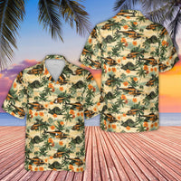 Helicopter Hawaiian Shirt | Tropical Volcano & Palm Tree Print | Premium Lightweight Polyester | Vacation Gift For Pilot And Aviation Lover