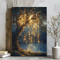 Magical Willow Tree Canvas Print | Enchanted Forest Fairy Lights Wall Art | Premium Gallery Wrap Decor | Dreamy Nature Aesthetic for Home Living Room