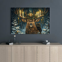 Christmas Stag Canvas Print | Whimsical Deer With Candles And Black Cat | Premium Gallery Wrapped Wall Art | Festive Winter Home Decor Gift