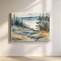 Watercolor Lake Landscape Canvas | Pine Tree Forest Wall Art | Premium 1.25" Gallery Wrap | Nature-Inspired Home Decor Gift