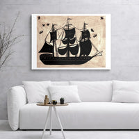 Sailing Ship Canvas Wall Art | Woodcut Style Nautical Decor | Premium 1.25 Inch Gallery Wrap | Ready To Hang Office Or Home Gift