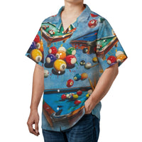 Billiards Pool Table Hawaiian Shirt | All-Over Print Graphic Design | Lightweight Woven Polyester | Unique Gift for Billiards Players