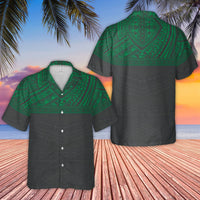 Polynesian Tribal Hawaiian Shirt | Green and Black Island Pattern | Lightweight Woven Polyester | Premium Summer Vacation Gift for Men