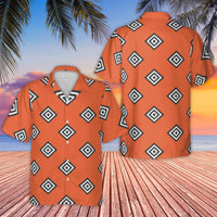 Geometric Diamond Hawaiian Shirt | Burnt Orange Abstract Print | Wrinkle-Resistant Woven Polyester | Premium Summer Vacation Beach Wear