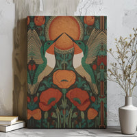 Art Nouveau Canvas Print | Hummingbird And Poppy Botanical Illustration | 1.25 Inch Gallery Wrap Wall Art | Elegant Home Decor Gift For Nature Lovers