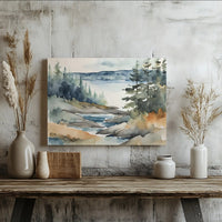 Watercolor Lake Landscape Canvas | Pine Tree Forest Wall Art | Premium 1.25" Gallery Wrap | Nature-Inspired Home Decor Gift