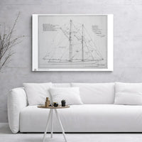 Bluenose Schooner Sail Plan Canvas | Vintage Nautical Blueprint Wall Art | 1.25 Inch Gallery Wrap | Gift for Sailors & Maritime Enthusiasts