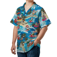 Surfing Santa Hawaiian Shirt | Tropical Christmas Beach Print | Lightweight Woven Polyester | Fun Holiday Gift For Men