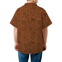 Brown Floral Hawaiian Shirt | Vintage Aesthetic Botanical Print | Lightweight Woven Polyester | Tropical Beach Vacation Gift For Men