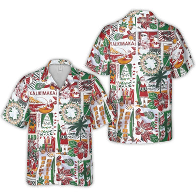 Mele Kalikimaka Hawaiian Shirt | Surfing Santa Tropical Christmas Print | Wrinkle-Resistant Polyester | Festive Gift for Him