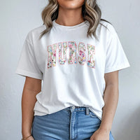 Floral Nurse T-Shirt | Botanical Varsity Letter Design | Premium 100% Cotton | Appreciation Gift for Registered Nurses & Nursing Students