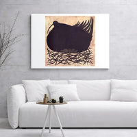 Nesting Bird Canvas Art | Woodcut Style Black and Gold Wall Decor | Premium 1.25 Inch Gallery Wrap | Unique Bird Lover Gift for Modern Home