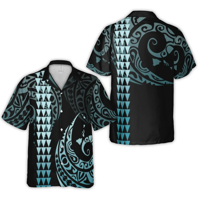 Polynesian Tribal Hawaiian Shirt | Pacific Island Print with Map Design | Premium Woven Polyester | Tropical Vacation Gift for Men
