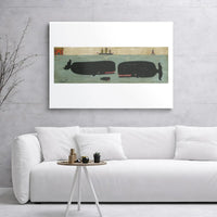 Whale Wall Art | Nautical Folk Art Print | 1.25" Premium Gallery Wrapped Canvas | Coastal Home Decor Gift for Ocean Lovers