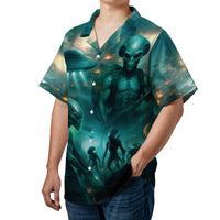Alien Invasion Hawaiian Shirt | Sci-Fi UFO Battle Print | Lightweight Woven Polyester | Unique Gift for Sci-Fi Fans and UFO Enthusiasts
