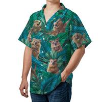 Quokka Hawaiian Shirt | Tropical Leaf Allover Print | Breathable Woven Polyester | Fun Vacation Gift for Animal Lovers