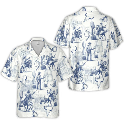Wild West Cowboy Toile Hawaiian Shirt | Vintage Western Ranch Design | Breathable Woven Polyester | Unique Gift for Him