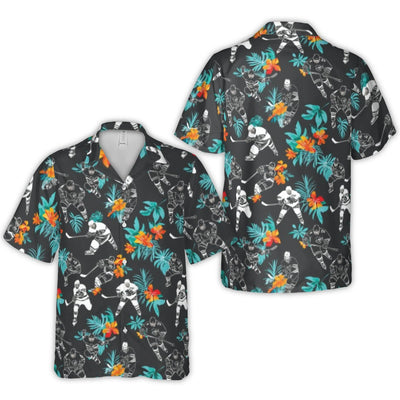 Ice Hockey Tropical Hawaiian Shirt | Floral Sports Button Down | Premium Lightweight Polyester | Unique Hockey Fan Summer Gift For Men