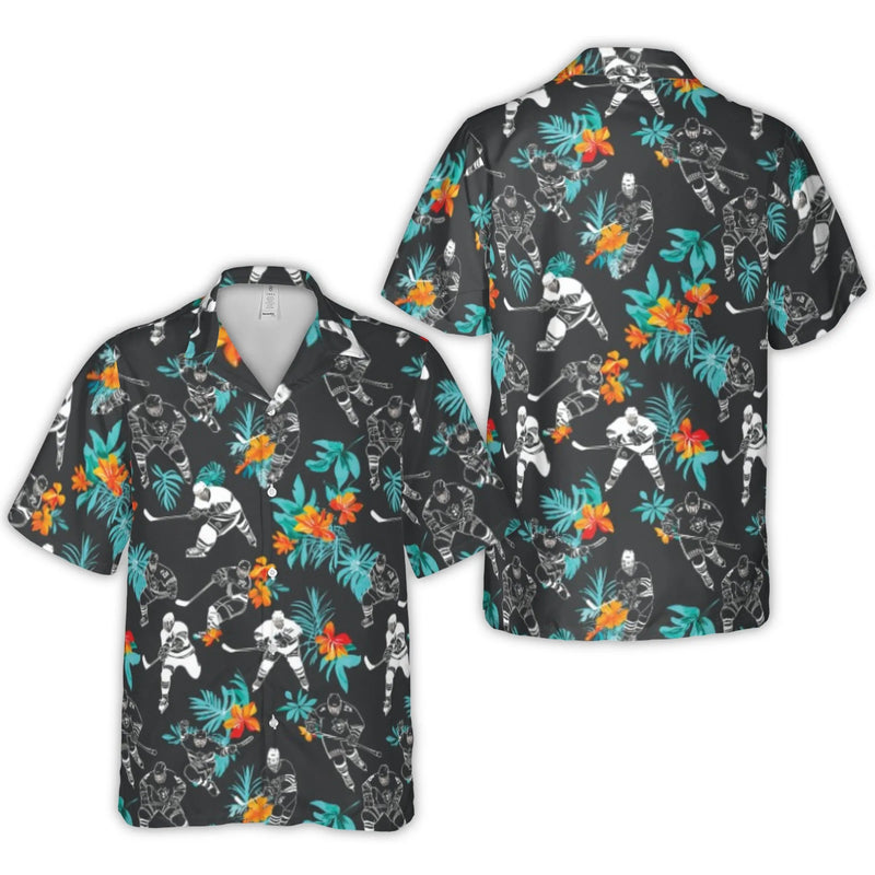 Ice Hockey Tropical Hawaiian Shirt | Floral Sports Button Down | Premium Lightweight Polyester | Unique Hockey Fan Summer Gift For Men