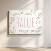 Hallie Name Wall Art | Floral Rose Vine & Butterfly Decor | Premium 1.25-Inch Gallery Wrap Canvas | Personalized Gift for Girl or Nursery