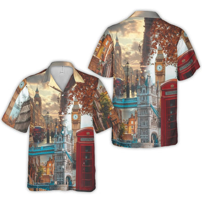 London Landmarks Hawaiian Shirt | Big Ben & Tower Bridge Collage | Premium Breathable Polyester | Travel Gift for United Kingdom Lovers