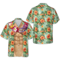Fake Six-Pack Abs Hawaiian Shirt | Tropical Hibiscus Lei Print | Premium Wrinkle-Resistant Polyester | Funny Summer Vacation Gift For Men