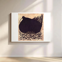 Nesting Bird Canvas Art | Woodcut Style Black and Gold Wall Decor | Premium 1.25 Inch Gallery Wrap | Unique Bird Lover Gift for Modern Home