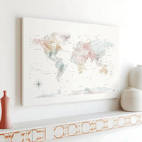 Watercolor World Map Canvas Print | Earthy Tones Geographic Wall Art | 1.25-Inch Gallery Wrap Frame | Modern Home & Office Decor Gift