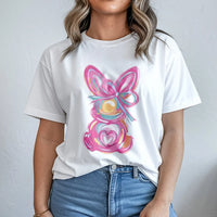 Easter Bunny T-Shirt | Abstract Watercolor Rabbit With Pink Bow | Premium 100% Cotton Tee | Spring Festival Gift For Women And Kids