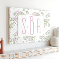 Personalized Monogram Canvas Wall Art | Custom Initial Floral Rose Design | Gallery Wrapped Premium Quality | Elegant Home Decor Gift for Women