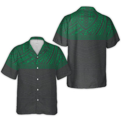 Polynesian Tribal Hawaiian Shirt | Green and Black Island Pattern | Lightweight Woven Polyester | Premium Summer Vacation Gift for Men