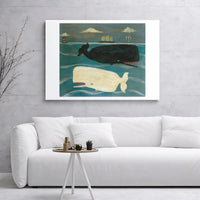 Whale Wall Art Canvas | Folk Art Nautical Ocean Painting | Premium Gallery Wrapped Decor | Coastal Living Room Gift for Sea Life Lovers